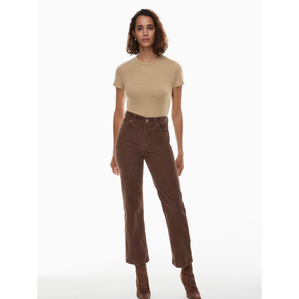 Aritzia DENIM FORUM The Arlo High Rise Straight Corduroy Pants Brown 32W 28L